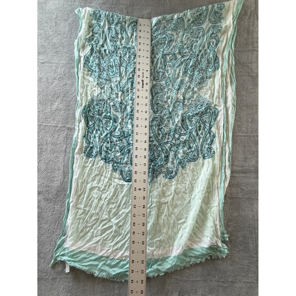 Talbots Mint Green Paisley Viscose Lightweight Wrap Scarf Shawl Frayed Edge
